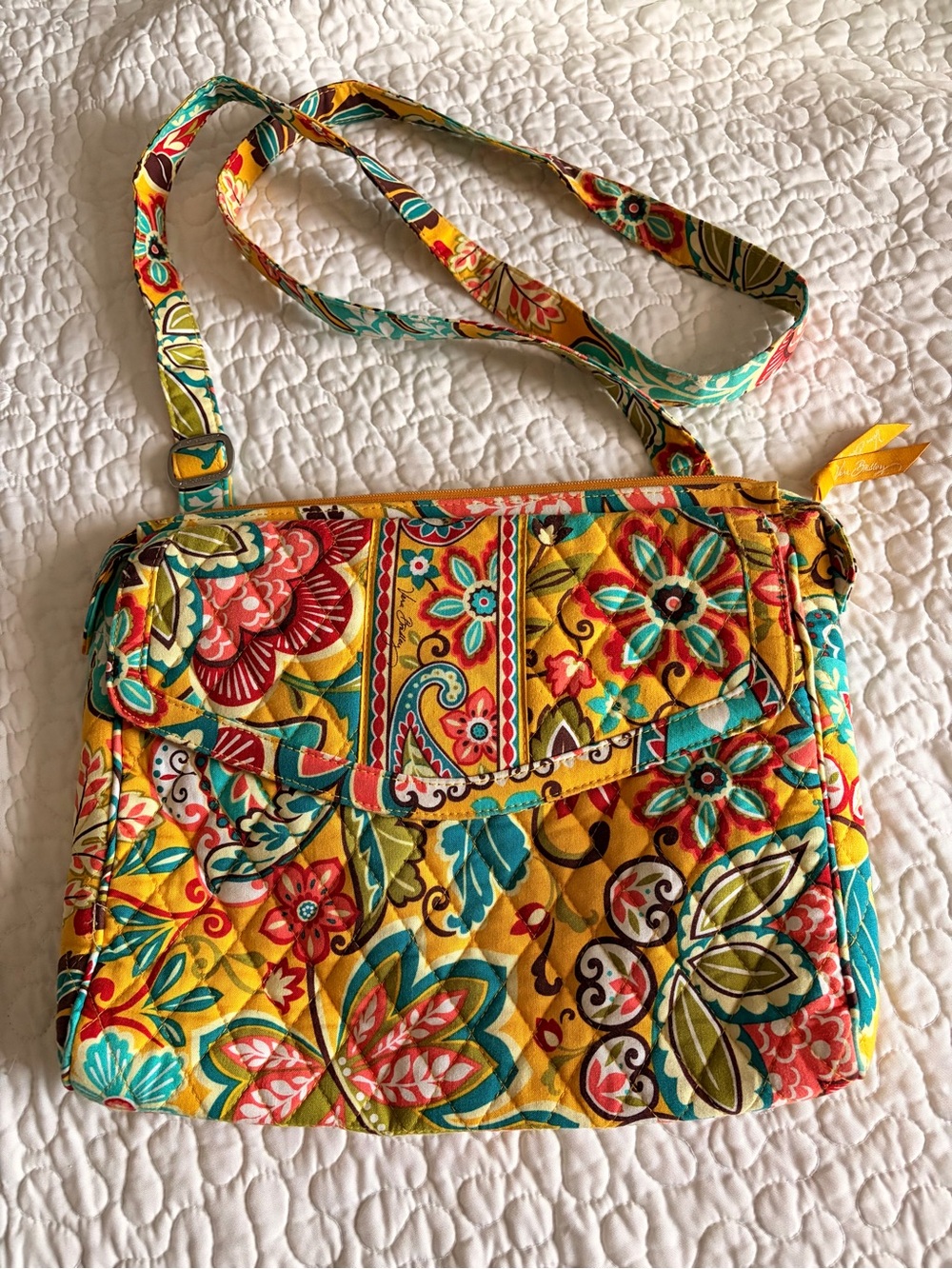 Quilted Floral Crossbody Bag in Yellow